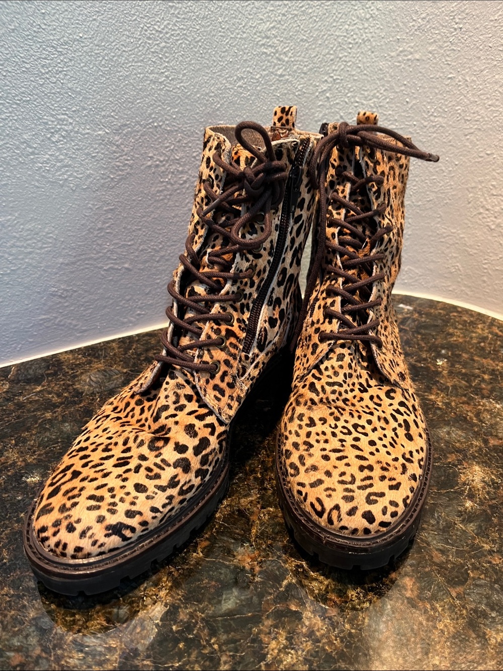 Lucky Brand Leopard-Print Lace-Up Boots in Tan and Black